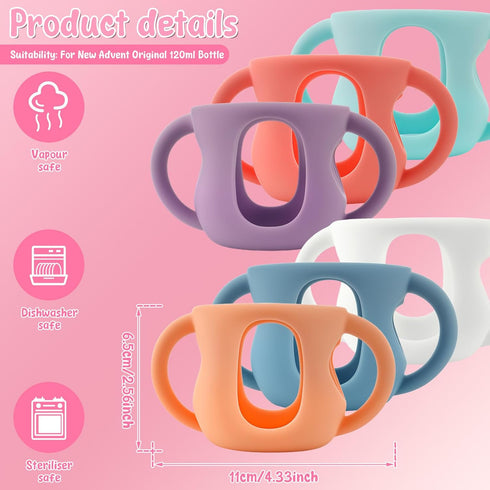 NEMTMCUA 6Pcs 120ml Baby Bottle Sleeves, Drop Resistant Glass Protection Sleeves with Handles for Avent Baby Bottles