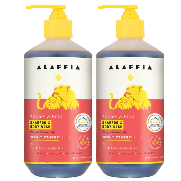 Alaffia Babies and Kids Shampoo and Body Wash, Gentle Calming Support with Shea Butter, Neem, Coconut Oil, 2 Pack