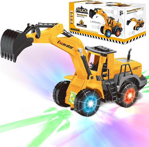 Car Toys for Toddlers, Excavator Toy with 2 Flashing Lights Music, Toy