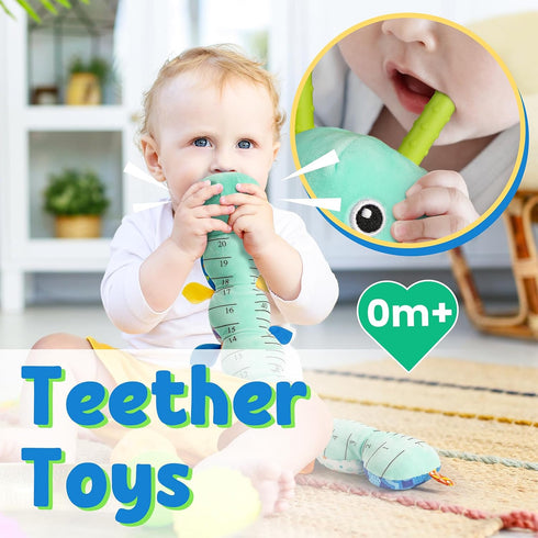 Baby Musical Caterpillar Toy - Stuffed Animal with Ruler Design and Ring Bell for Newborns 0-12 Months (Blue)
