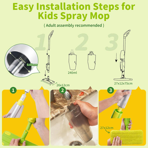 Set,Real Set Kids Spray Mop, Fun & Functional Toddler Mop Cleaning Working Mini Mop, Pretend Play Toy Includes Spray