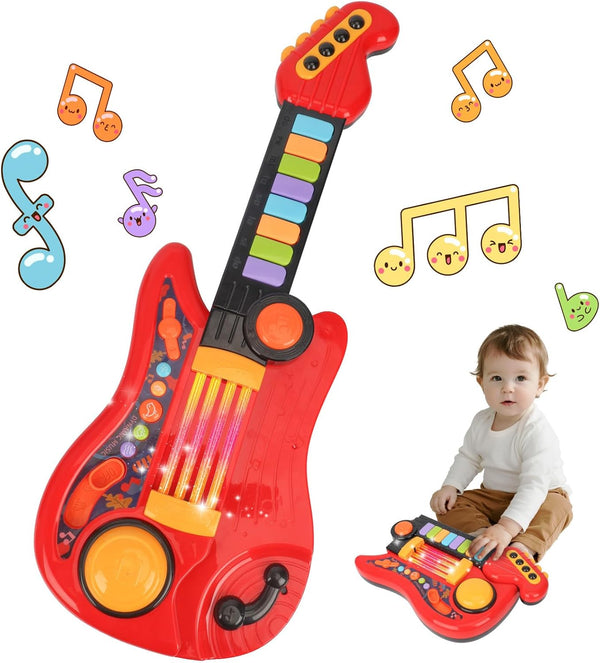 Drmukie Kids Guitar Toy for 3 Year Old Boy Birthday Gift 2-in-1 Electric