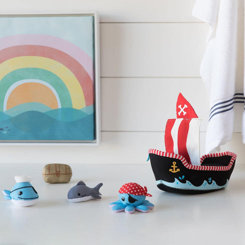 5 Manhattan Toy Neoprene Pirate Ship Piece Floating Spill n Fill Bath Toy with Quick Dry Sponges and Squirt Toy