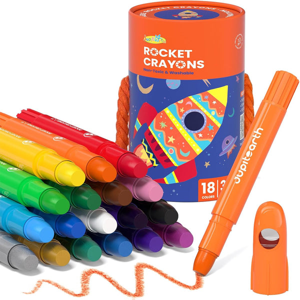 JUPITEARTH 18 Colors Twist Crayons for Toddlers 1-3, Non-Toxic Washable Crayons for