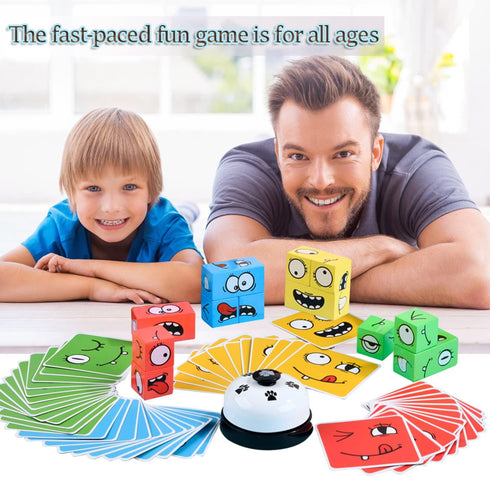 Wooden Face Changing Magic Cube Game - Expression Puzzle Building Blocks for Kids and Adults