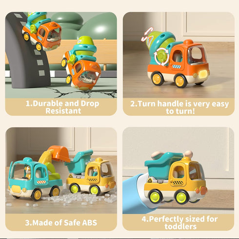 1 2 3 3 Pack Set 1-3 Baby Toys Push Cars for Year Old Friction Powered Construction Friction Vehicle Excavator Dumper