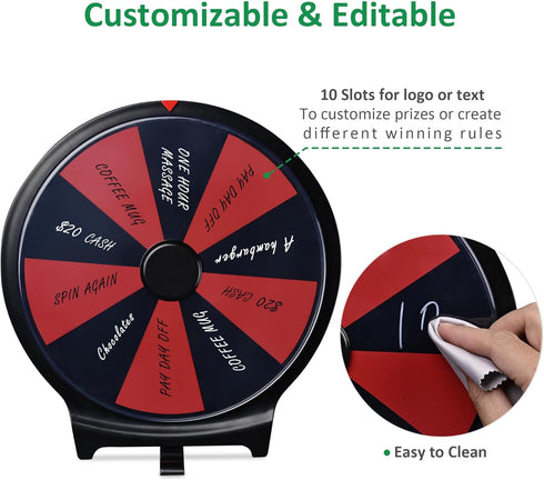 WinSpin 10" Double Sided Prize Wheel - Desktop Stand, Dry Erase, 10 Slots for Pub, Party, Home Game