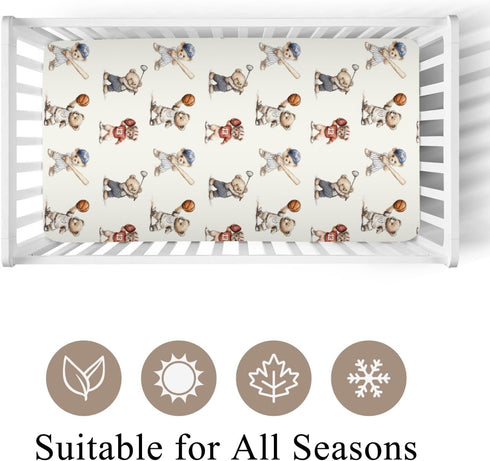 Wicbfdfv 28x52 Inch Cute Sport Bears Golf Baseball Basketball Fitted Baby Crib Sheet for Boys Girls Sports Lover Gift
