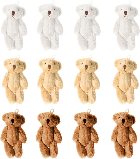 KUDES 12Pcs Mini Joint Teddy Bear Stuffed Animal Plush Toys, Wedding Gift Box Doll Toy for Birthday Cake Decorations