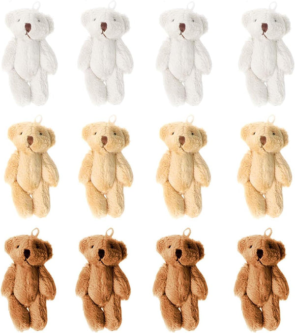 KUDES 12Pcs Mini Joint Teddy Bear Stuffed Animal Plush Toys, Wedding Gift Box Doll Toy for Birthday Cake Decorations