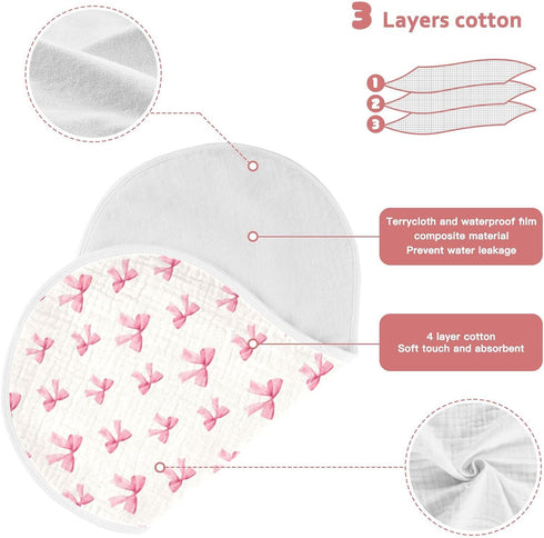 Maunzc 4-Layer 22" 11" 4 Pack Pink Bows Muslin Burp Cloths for Baby Absorbent Cotton Large x Soft Spit Up Rags