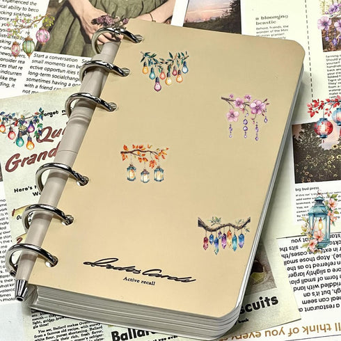 LOOGFDC 50PCS Watercolor String Light Stickers - Transparent PET Waterproof Lantern Decals for DIY Crafts, Journals