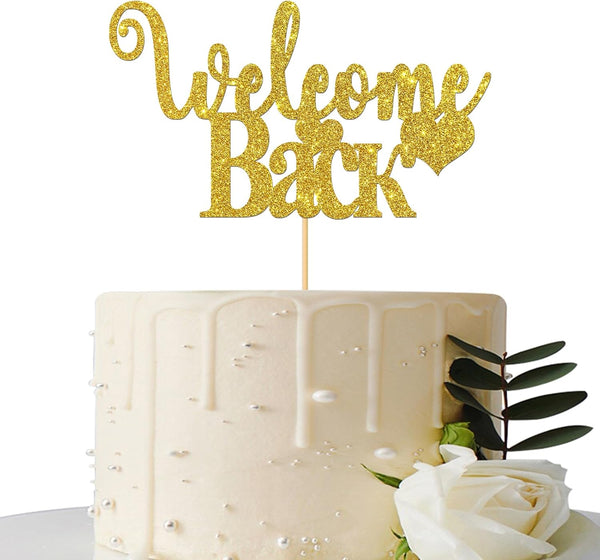 Gold Glitter Welcome Back Cake Topper, Home Party Decoration for New Home, Baby, Retirement, Maternity