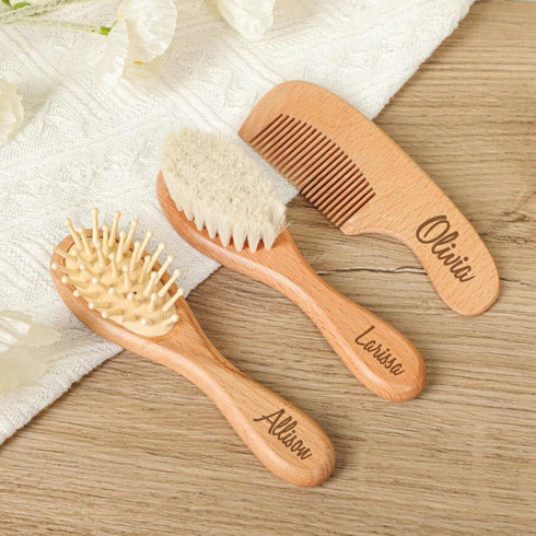 ZYMECH Personalized Baby Hairbrushes Natural Wooden Hairbrush Baby Brush Set for Newborns Custom