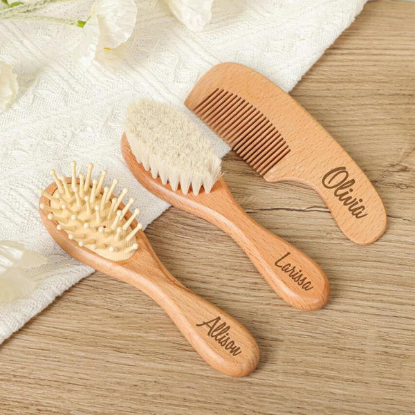 ZYMECH Personalized Baby Hairbrushes Natural Wooden Hairbrush Baby Brush Set for Newborns Custom