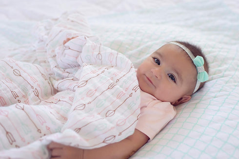 Muslin Baby Swaddle Blankets, Mint Blue and White Collection, Large (3 Pack)