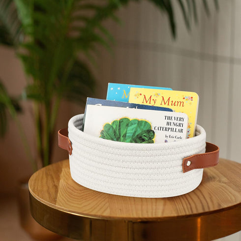 ABenkle Small Woven Basket, Mini Cotton Rope Storage for Nursery, Kids Room, White