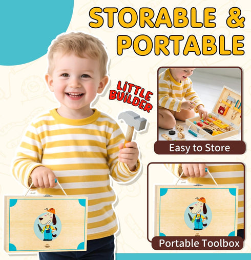 Set Toolbox, 3 4 5 Lehoo Castle Kids Tool with Wooden Toys for Years Old Boy Birthday Gift, Construction Play Tools