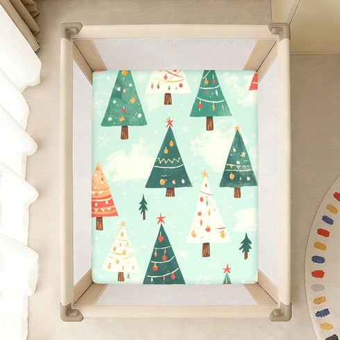 Bseiialft 52 28 Christmas Trees Green Crib Sheets for Boys Girls Soft and Breathable Cotton Baby Sheets for Standard