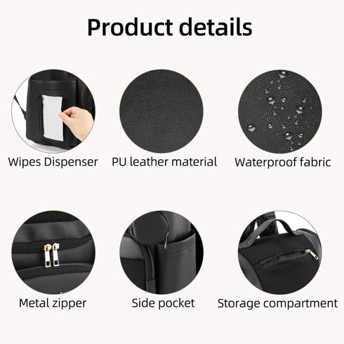 vosmles Backpack, Large Leather Diaper Bag Baby Travel Bag with Changing Pad, Insulated Pockets, Stroller Straps