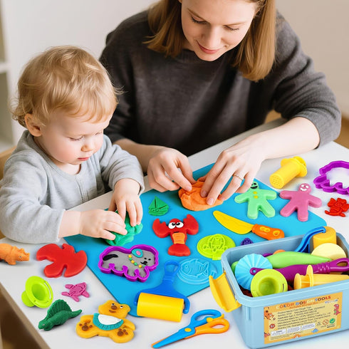 Sets 37pcs 3D VConejo Dough Tools Play for Kids, Clay and Dough Accessories with Storage Container, Mat, Cutters