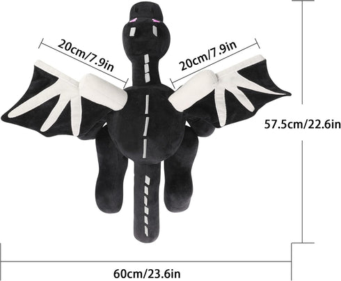 23.7 60 cm Black Dragon Plush in Stuffed Animal Toy Pillow Character Dolls Birthday Festival Present for Kids