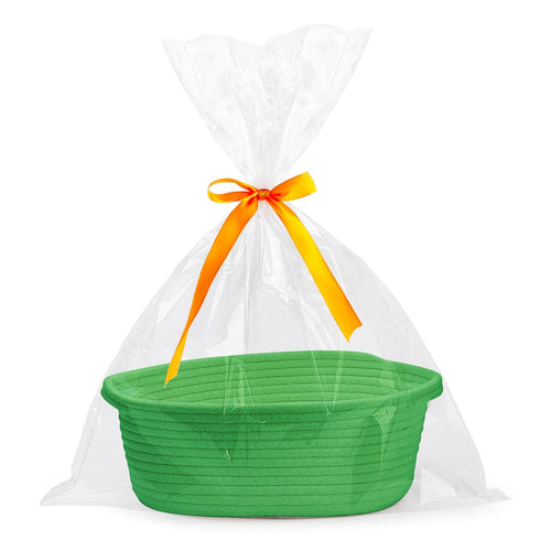 Pro Goleem Small Woven Basket with Gift Bags and Ribbons - Durable Empty Small Rope Basket for Storage, 12"X 8" X 5"