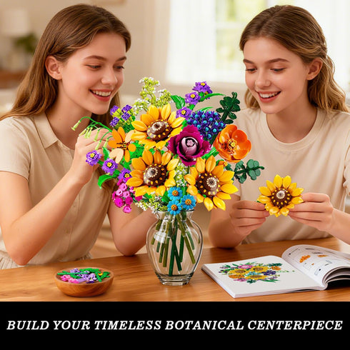 Set 912PCS 18 12+ CUBIMANA Wild Flowers Bouquet Building with Lights - Wildflower Botanicals Collection Building Blocks