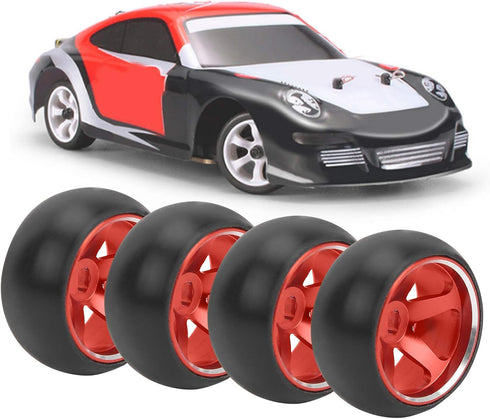 RC Wheel Tire, 4Pcs Aluminum Alloy Spare Parts for ini-Q Mini-D/Wltoys K969 1/28 RC Car, Red