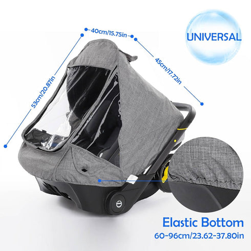 Universal Car Seat Rain Cover, Food Grade EVA Waterproof Protection with Quick-Access Zipper Door (Grey)
