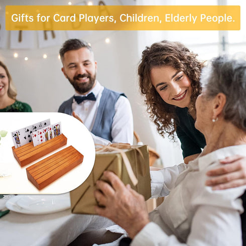Set 2(Orange) Card Holders for Playing Cards Holder Stand Wood Playing Card Holder for Kids Canasta Holder for Adults
