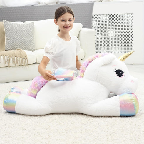 44 Inch Giant Unicorn Stuffed Animal Pillow, Cute Soft Big Plush Toy with Rainbow Wings, Gift for Kids