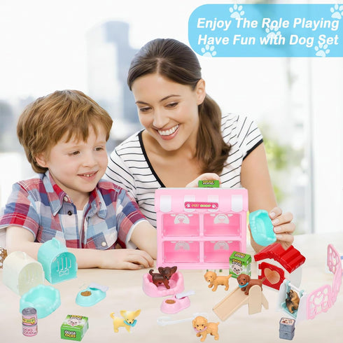 32Pcs Dog Toys Playset for Kids Pretend Play Interactive Puppy Role Play Set Realistic Dogs Care Center Birthday Gifts