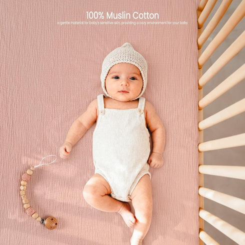2-Pack: lulumoon Fitted Crib Sheets Soft Muslin Cotton for Standard Crib - Boho Floral Print for Baby Girls Nursery