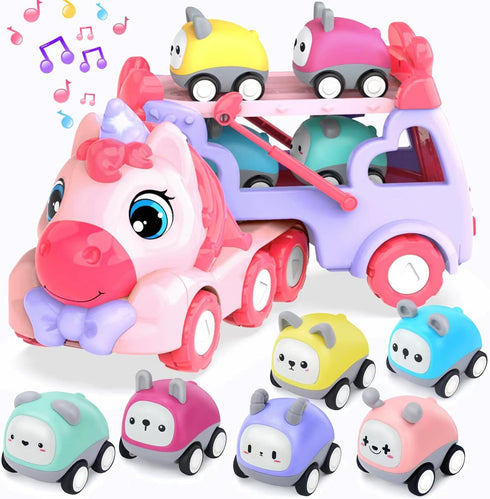 seveclotree 7 in 1 Carrier Truck Cars for Toddlers 1-3,Unicorn Car with Lights