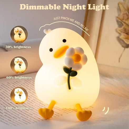 Bubbleimage Dimmable Night Light for Kids, Cute Duck Silicone Nightlight with Timer, Rechargeable Nursery Light, LED