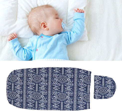 Baby Sleeping Bag, Soft Elastic Anti Startle Swaddle Sack Blanket Hat Set for Newborn Baby Bear Navy Blue Stripes