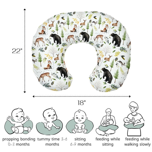 HawSkgFub Forest Animals Creatures Nursing Pillow Cover for Baby Boys, Pine Tree Bear Fox Deer Leaf Breastfeeding