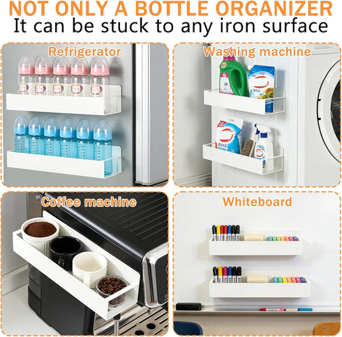 WAKCCIL 2 Pack Magnetic Baby Bottle Organizer for Refrigerator, Space-Saving Metal Storage Rack with Rotating Hook