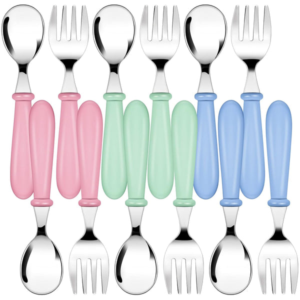 Honeydak 12 Pieces Kids Fork and Spoon Set, Colored Stainless Steel Utensils, Safe Flatware for Baby Cutlery