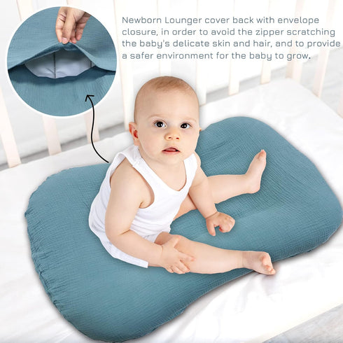 Muslin Baby Lounger Cover Soft Organic Cotton Slipcover for Baby Boys and Girls (Blue)