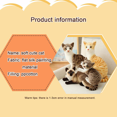 Siamese Cat Stuffed Animal, 12 inches, Shorthair Realistic Plush Cat Toys, Gift for Kids (A)