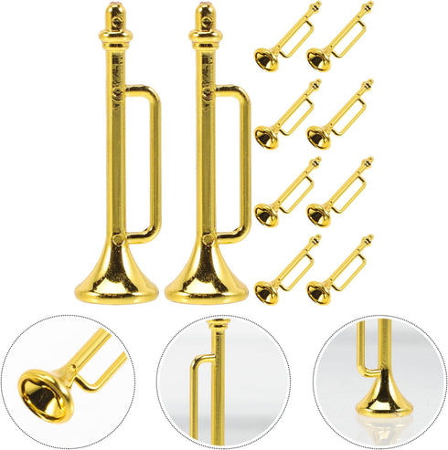 Zerodeko 10PCS Dollhouse Musical Trumpet Instruments, Tiny Plastic Musical Set for Dollhouse Decor