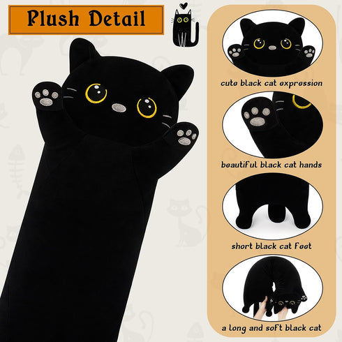 Animal-35.5 Large Cat Stuffed Black Cat Plush,Cute Plushies Long Animal Body Pillows,Kawaii Big Plush Toys Animals