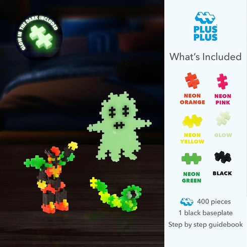 Set, 3D 400 PLUS PLUS Learn to Build Interlocking Mini Building Blocks, Puzzle Construction Stem Toy for Kids - Glow