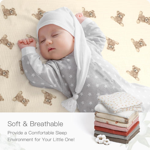 100% 52x28 Inches 28x52 Inches Organic Cotton Muslin Crib Sheets Fitted Crib Mattress Sheet for Baby Girls & Boys, Soft