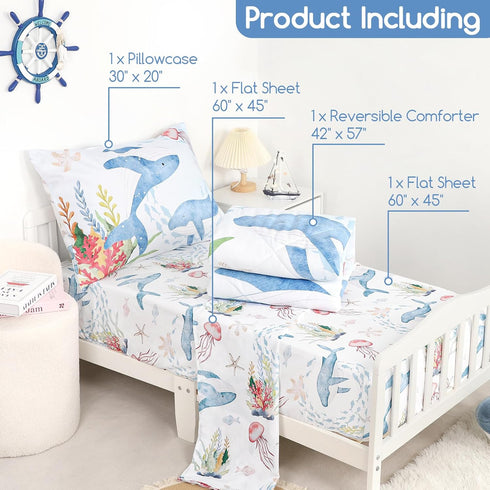 4 Set, Sets Set Piece Toddler Bedding Ultra Soft and Breathable Toddler Comforter for Boys & Girls, Crib Bedding