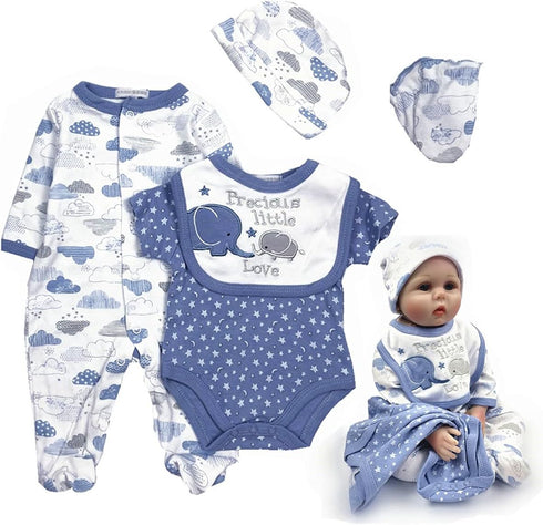 Reborn Baby Doll Clothes Little Elephant 5pcs Outfit Set for 20-23 inches