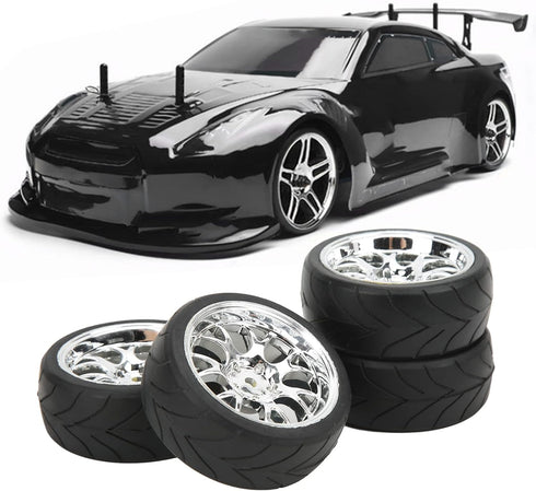 VBESTLIFE RC Tire Set, 4Pcs 2.6inch Rubber Tires with Plastic Rims for Most 1:10 Scale Flat Sports Car