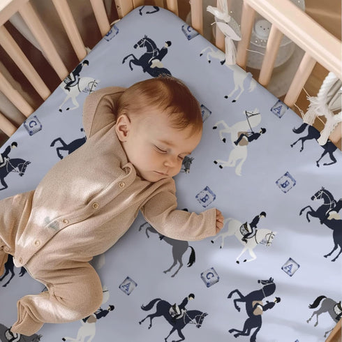 KuphiL10C Mattress-28x52 Cartoon Western Horses Pattern Baby Sheets for Crib, Unisex Farm Animals Horse ABC Letters